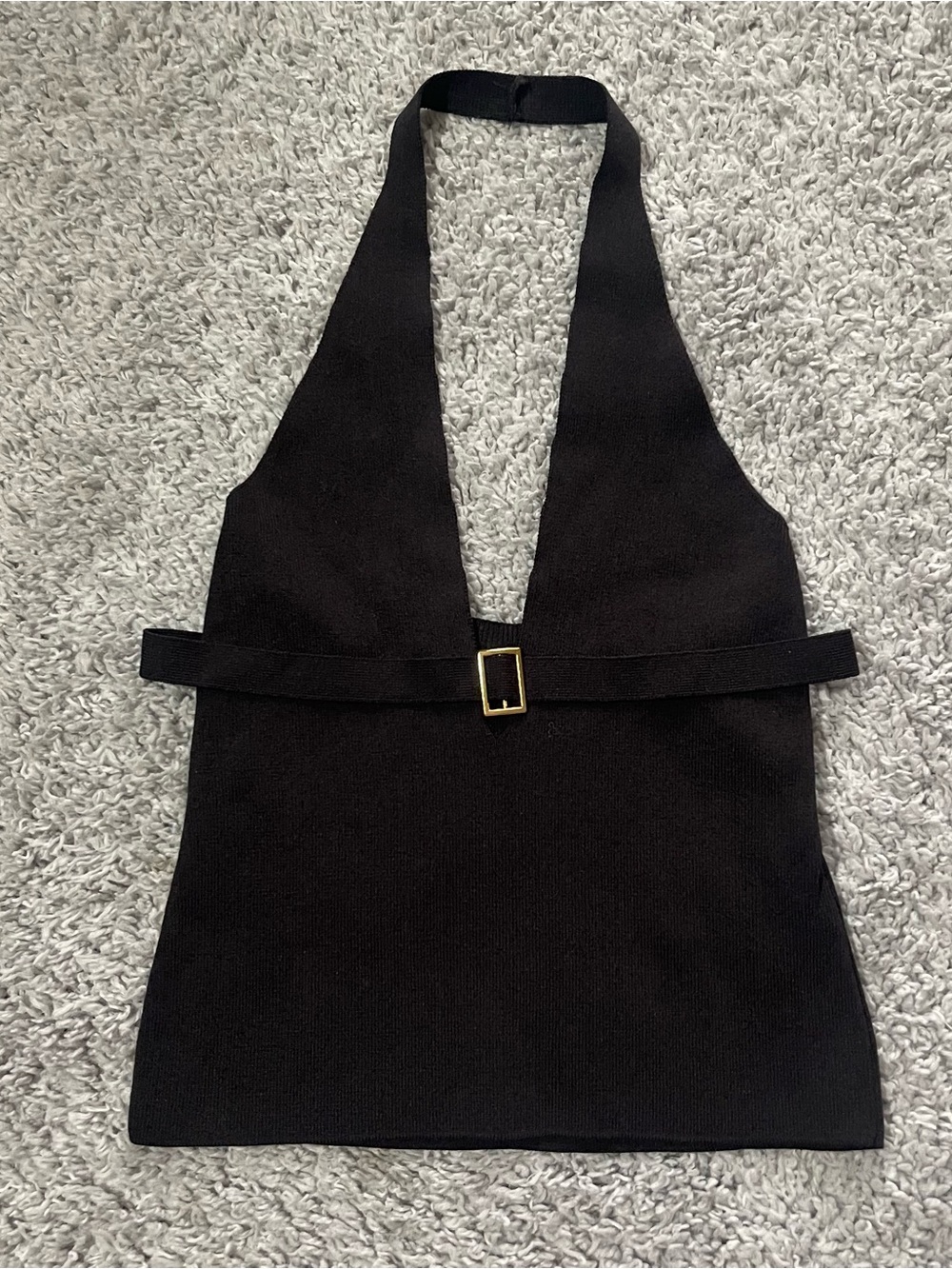 Silence + Noise Black halter top with gold buckle detail